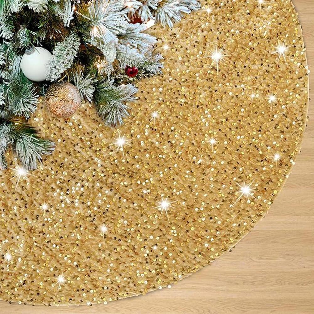 Gold Sequin‎ Christmas Tree Skirt - Sparkling Velvet with Velcro Closure